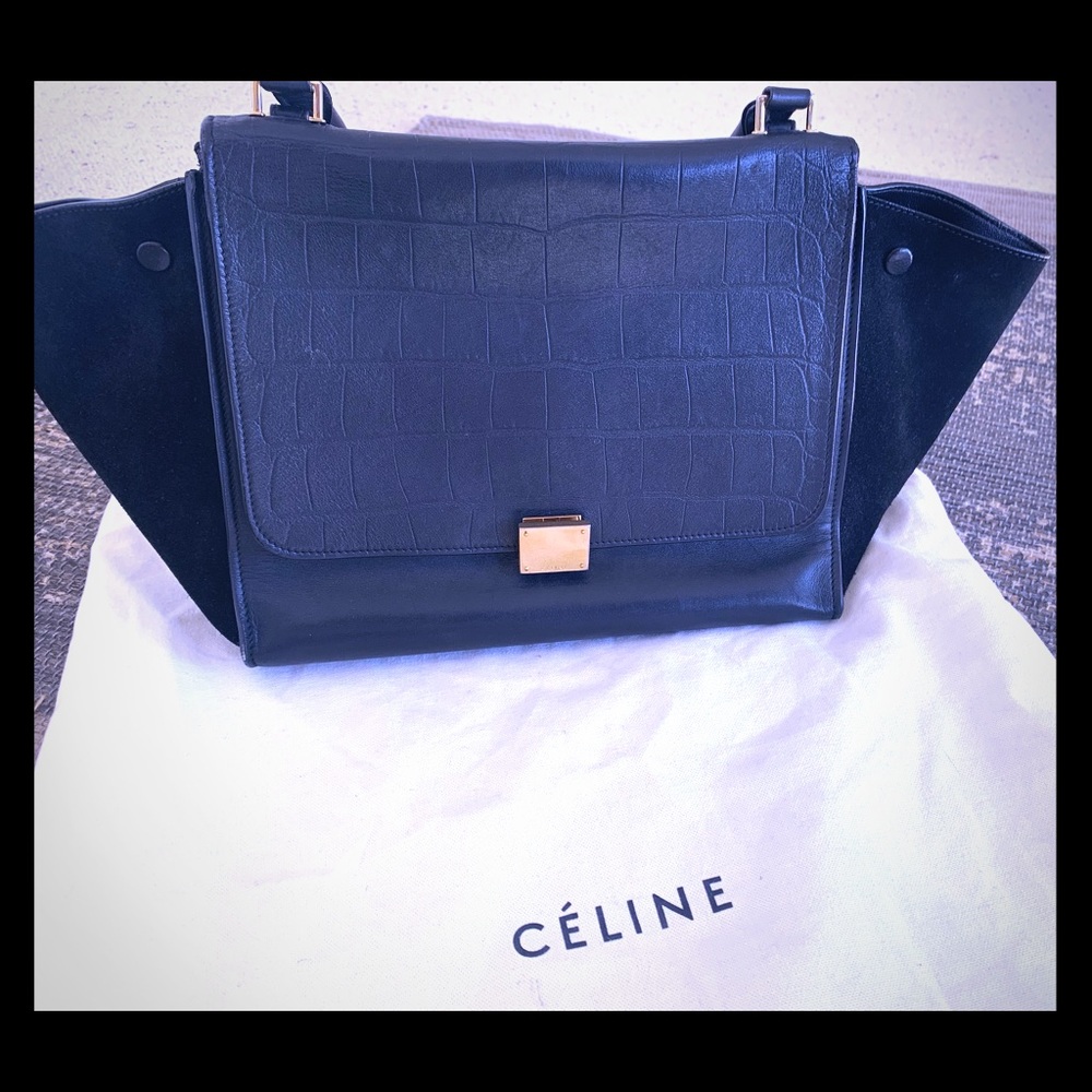 CELINE TRAPEZE BAG BLACK CROC